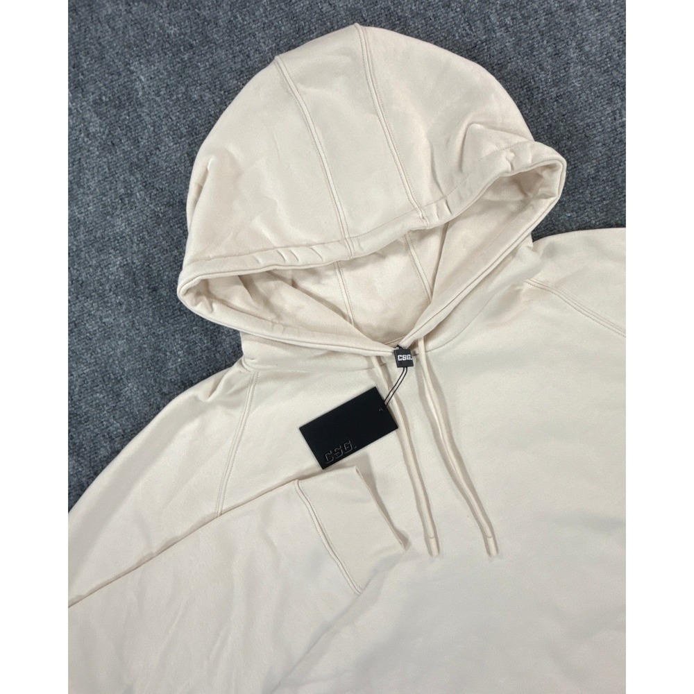 CSG Mens 3XL Cream Pullover Fleece Hooded Sweatshirt Athletic Hoodie NWT